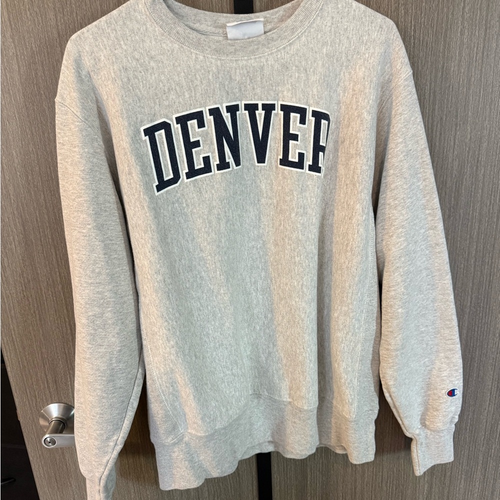 Champion Gray "Denver" Crewneck Sweatshirt with Navy Lettering